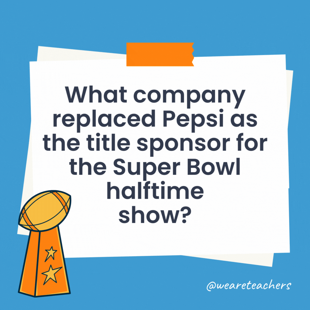What company replaced Pepsi as the title sponsor for the Super Bowl halftime show?

In 2022, Apple Music took over as title sponsor for the show.