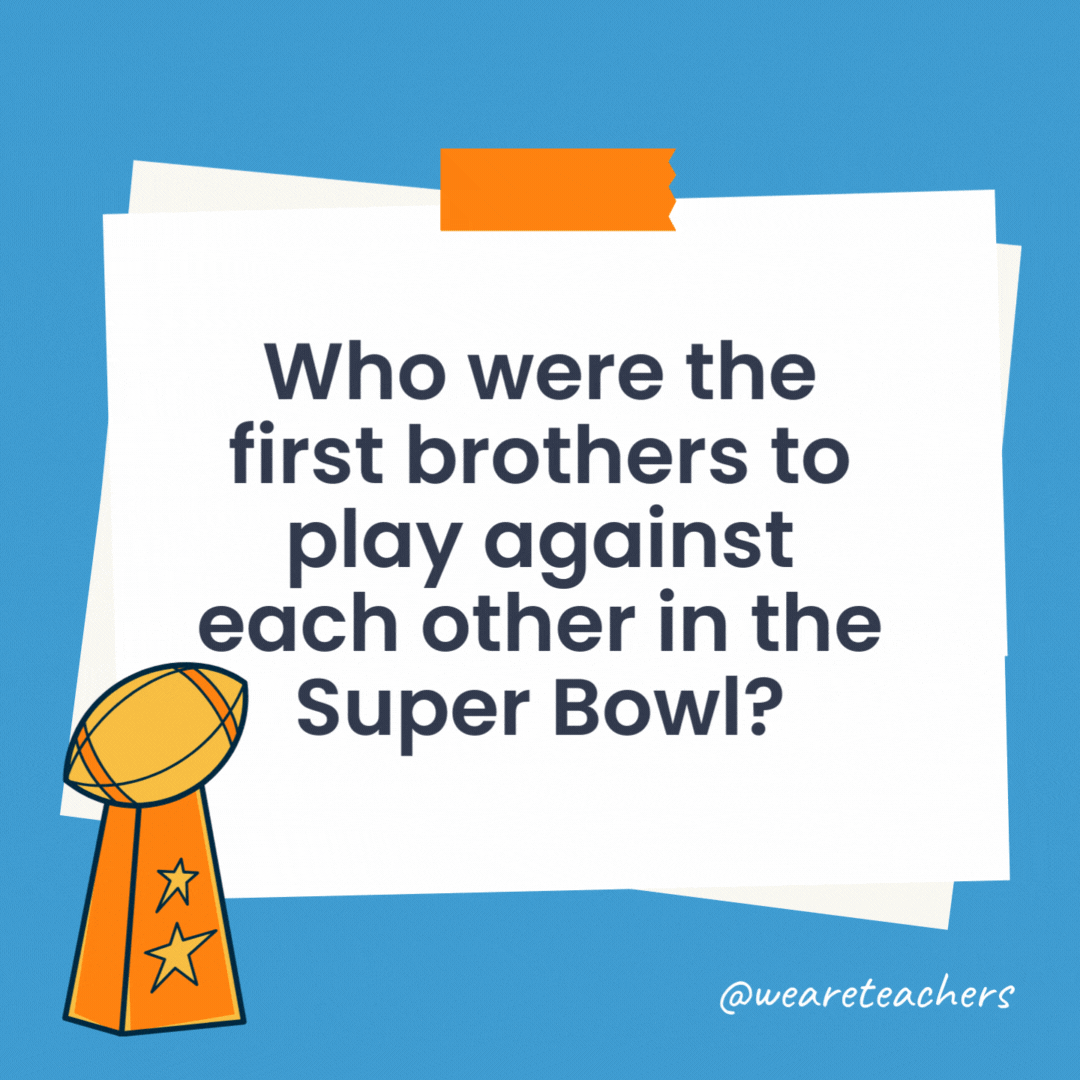 Who were the first brothers to play against each other in the Super Bowl?

Travis Kelce of the Kansas City Chiefs and Jason Kelce of the Philadelphia Eagles were the first brothers to face each other on Super Bowl Sunday in 2023.