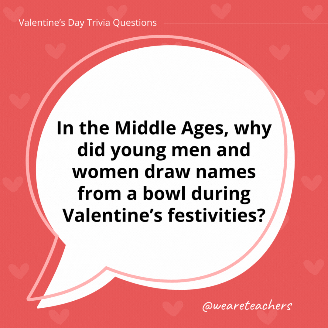 In the Middle Ages, why did young men and women draw names from a bowl during Valentine's festivities?

They would draw names to see who their valentine would be.