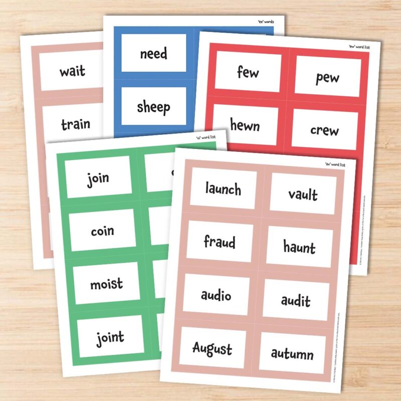 Printable vowel teams word cards.