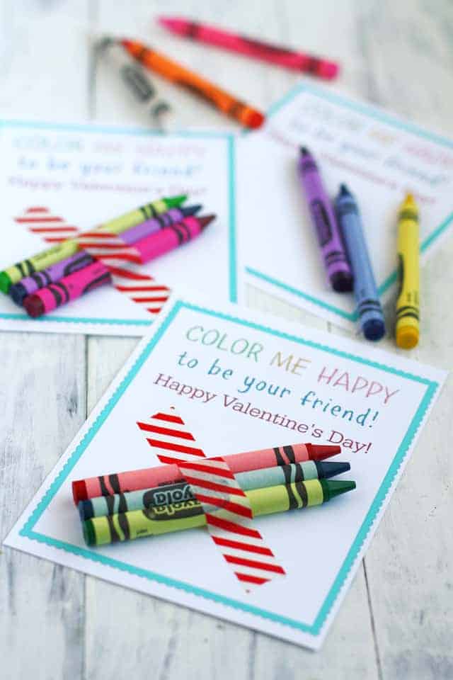 Valentines for kids with crayons attached