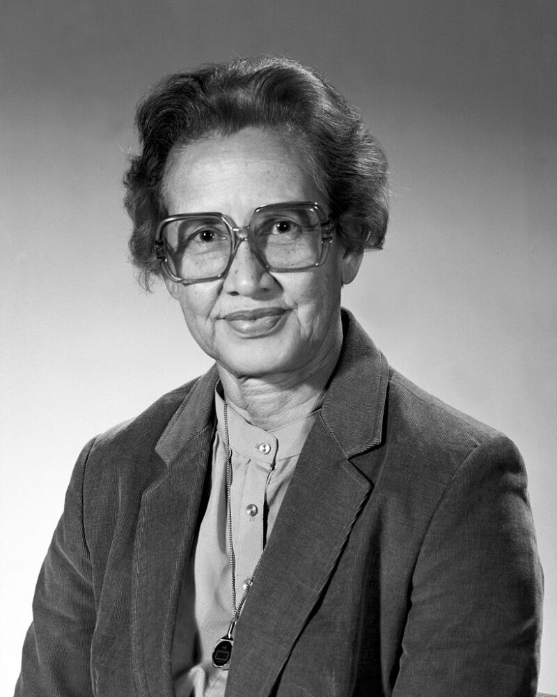 Katherine Johnson portrait in black and white,  an example of famous Black Americans everyone should know
