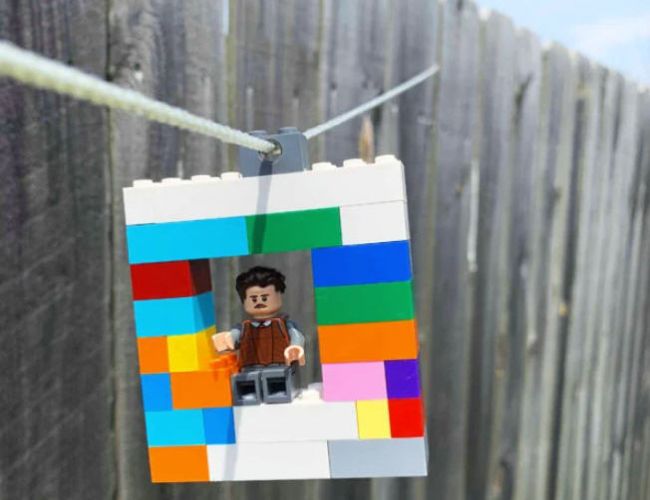 DIY zipline built from LEGO bricks
