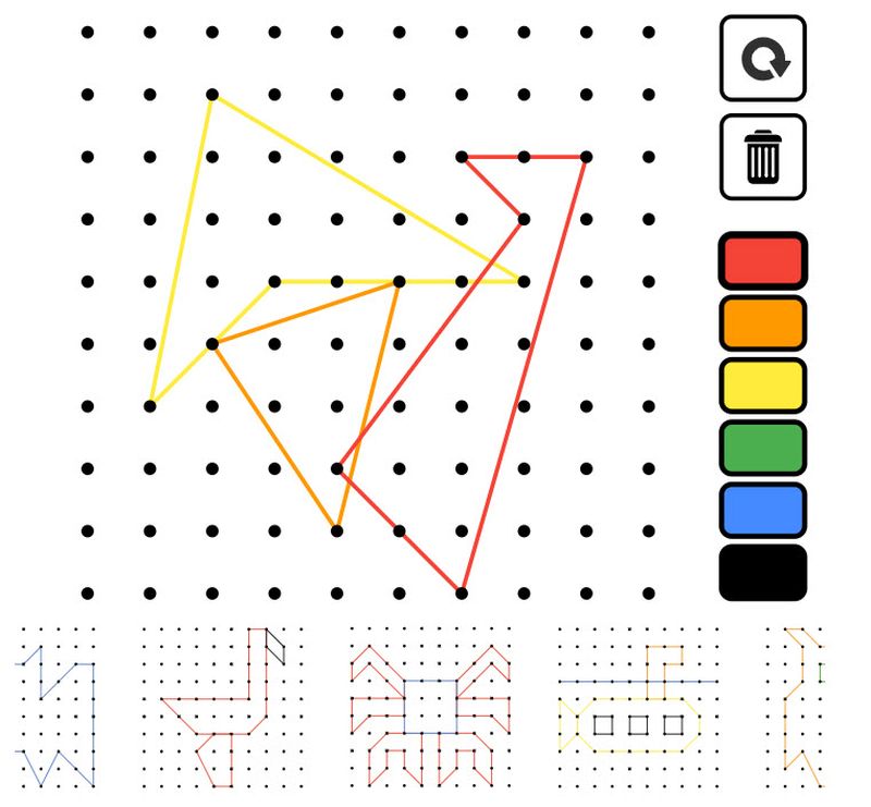 Virtual geoboard with shapes made from colored lines