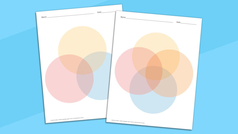Two colorful Venn diagram templates on blue background.
