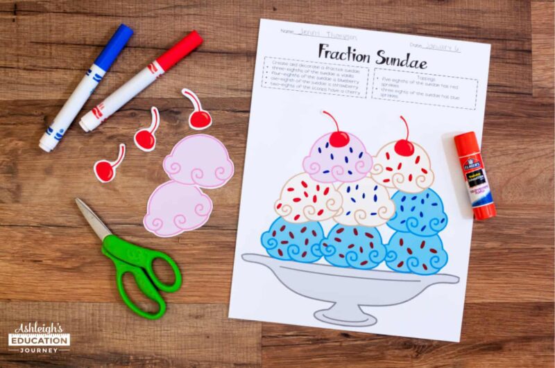 How to build a fraction sundae worksheet as an example of fraction games