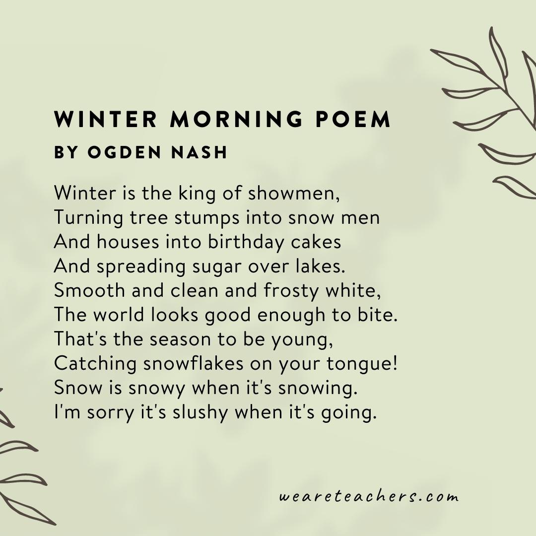 Winter Morning Poem by Ogden Nash. -  poems about nature
