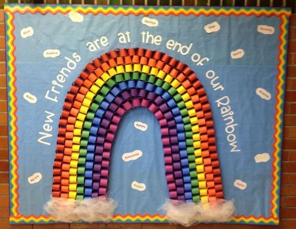 New friends are at the end of our rainbow bulletin board.