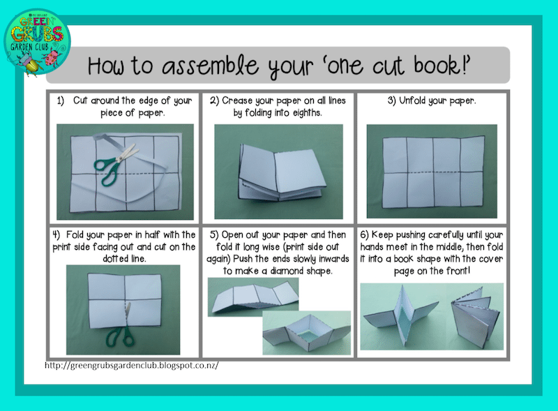 instruction sheet for how to assemble a tiny book