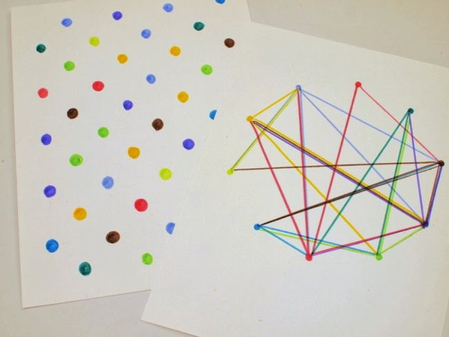 A piece of paper with colorful dots next to a piece of paper with connect the dots