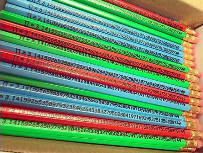 Colorful pencils labeled with the digits of Pi