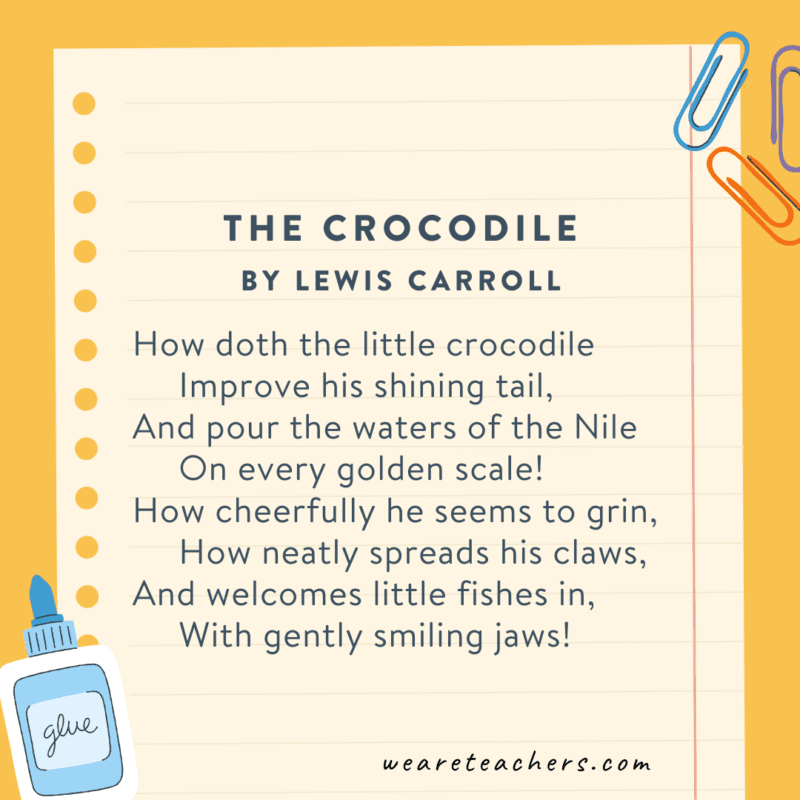 The Crocodile by Lewis Carroll, an example of 2nd grade poems.