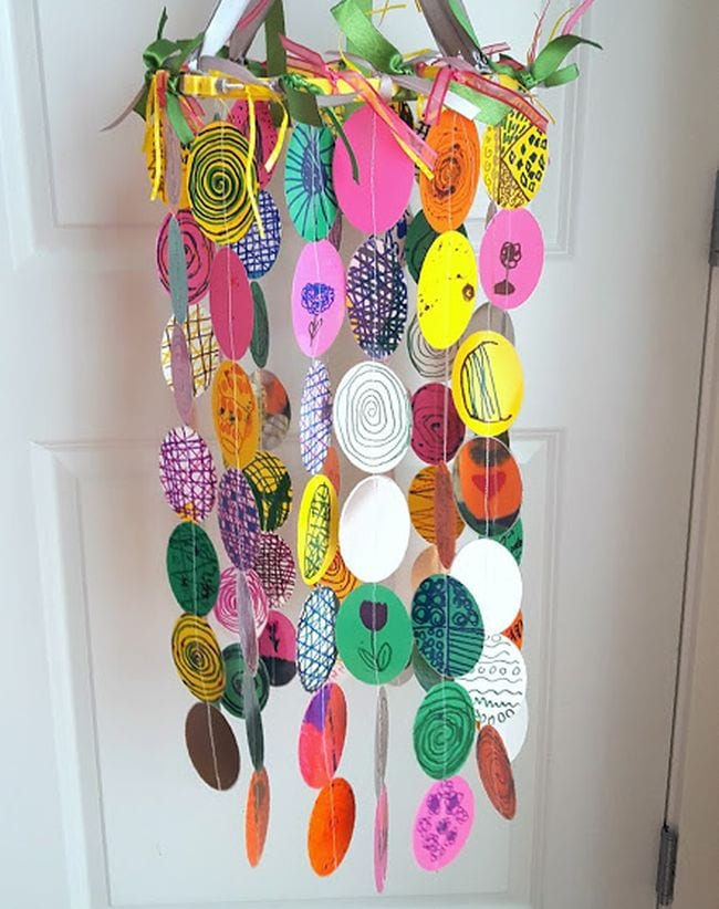 Colorful paper mobile made of colorful paper circles