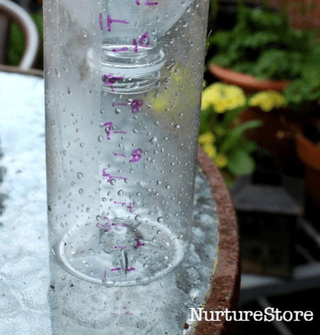 Plastic bottle converted to a homemade rain gauge