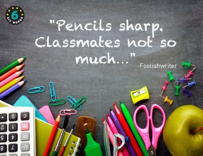 An assortment of school supplies on the border of a quote that says 