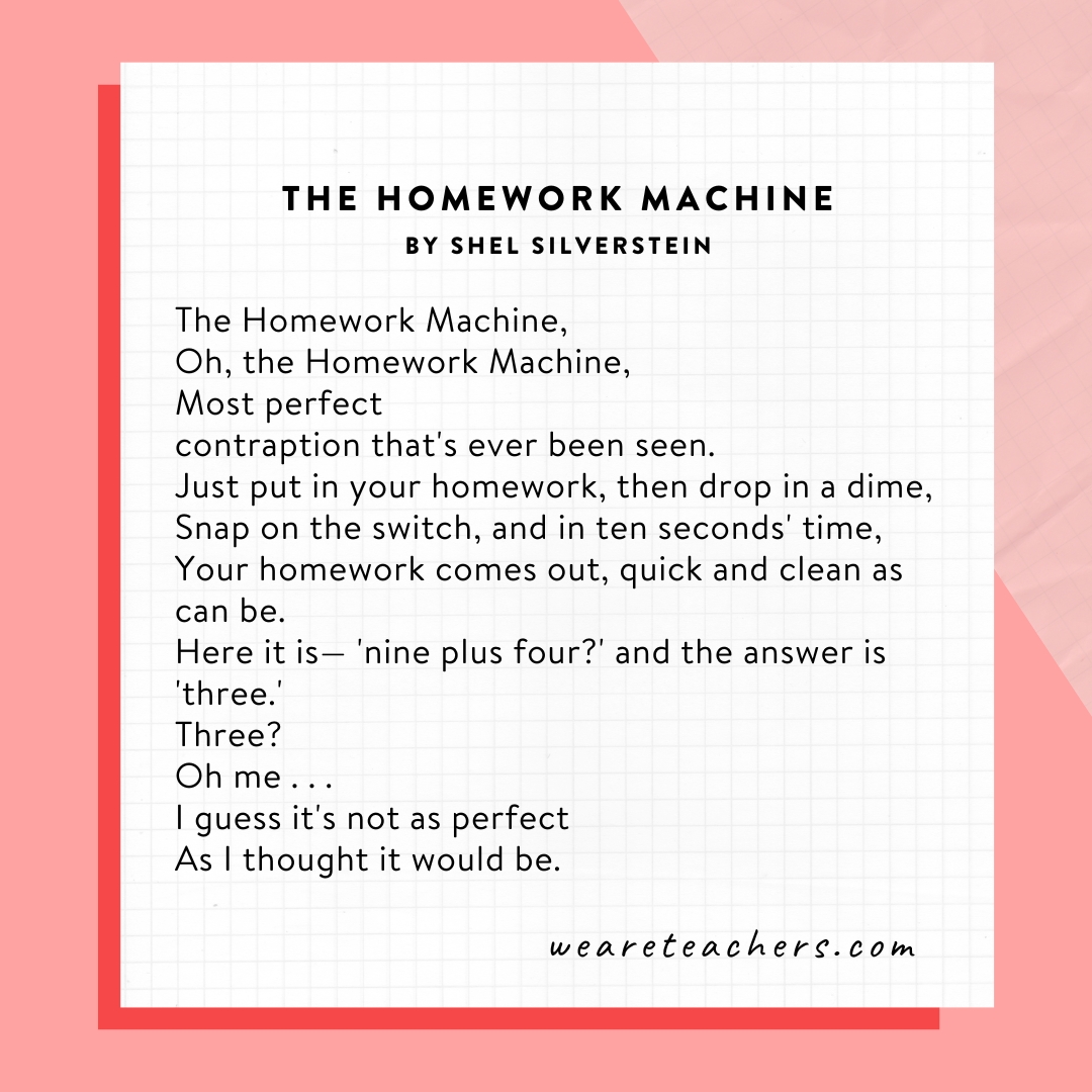 Homework Machine by Shel Silverstein in this example of famous poems