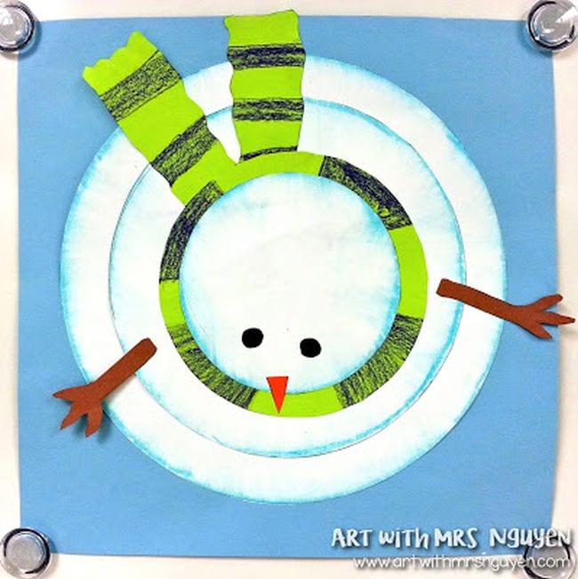 Drawing of a snowman, looking down from the top in a birds-eye view (Fourth Grade Art Projects)