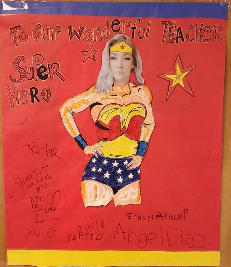 Rachel K.'s class made her a superhero! Teacher appreciation poster!