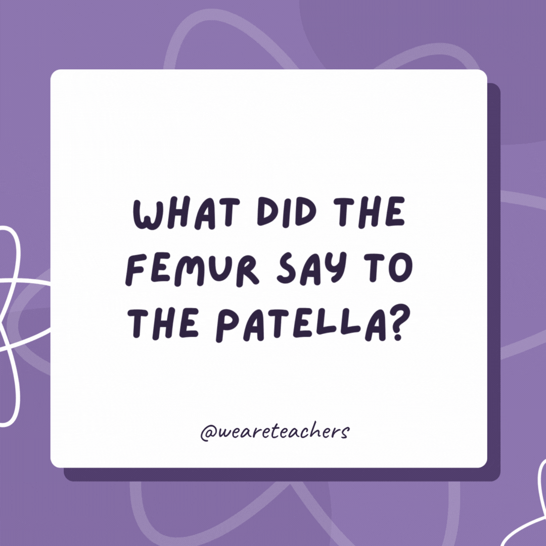 What did the femur say to the patella?

