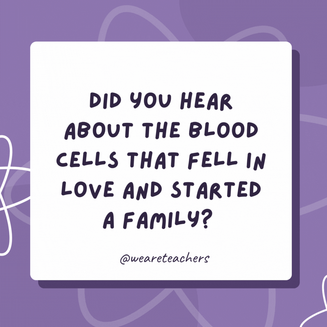 Did you hear about the blood cells that fell in love and started a family? 

Sadly, it was all in vein.- biology jokes