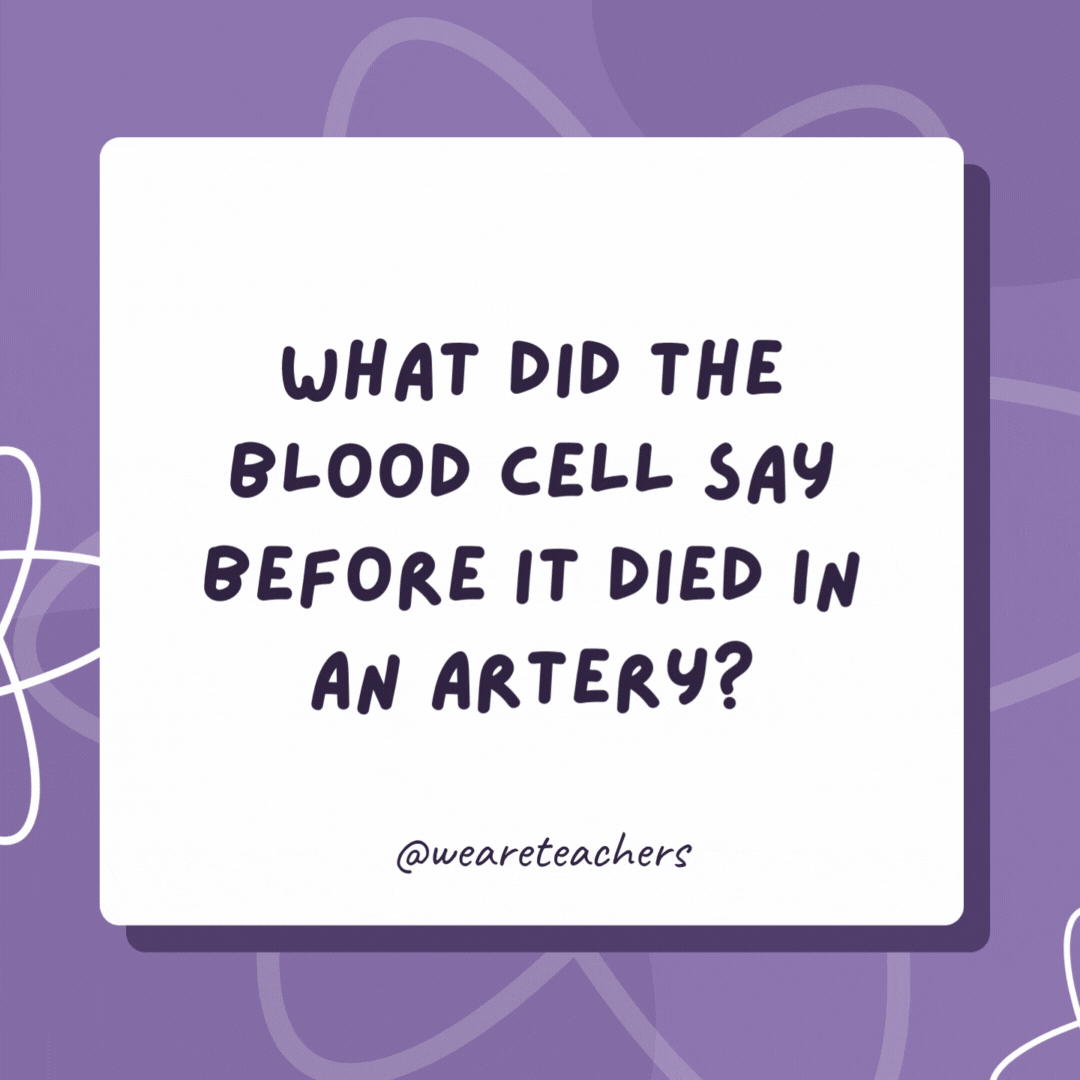 What did the blood cell say before it died in an artery?

