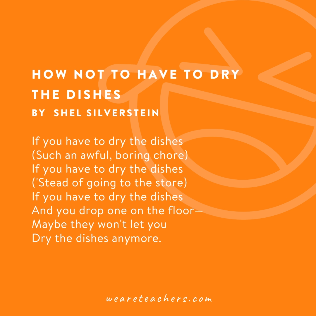 A Poem called How Not to Have to Dry the Dishes by Shel Silverstein as an example of funny poems