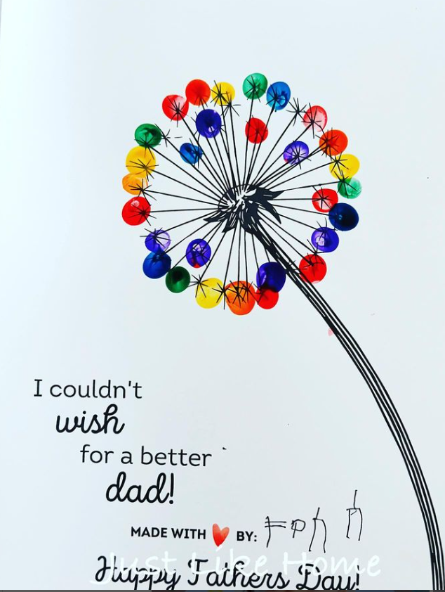 A dandelion is created from different colored dots. The card reads I couldn't wish for a better dad!