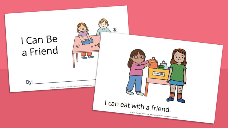 Printable social stories book for kids called I Can Be a Friend.