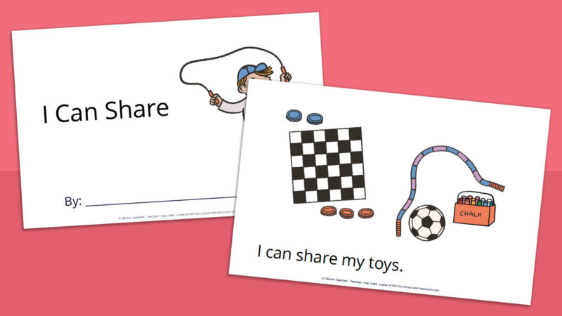 Printable social stories book for kids called I Can Share.