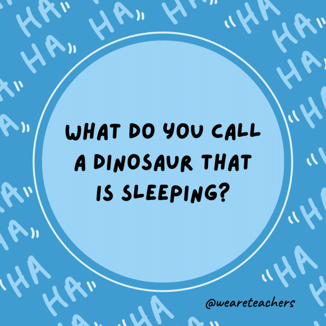 What do you call a dinosaur that is sleeping?

A dino-snore.- dad jokes for kids