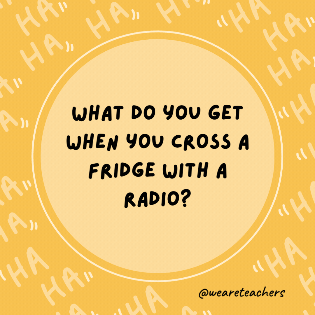 What do you get when you cross a fridge with a radio?

Cool music.- dad jokes for kids