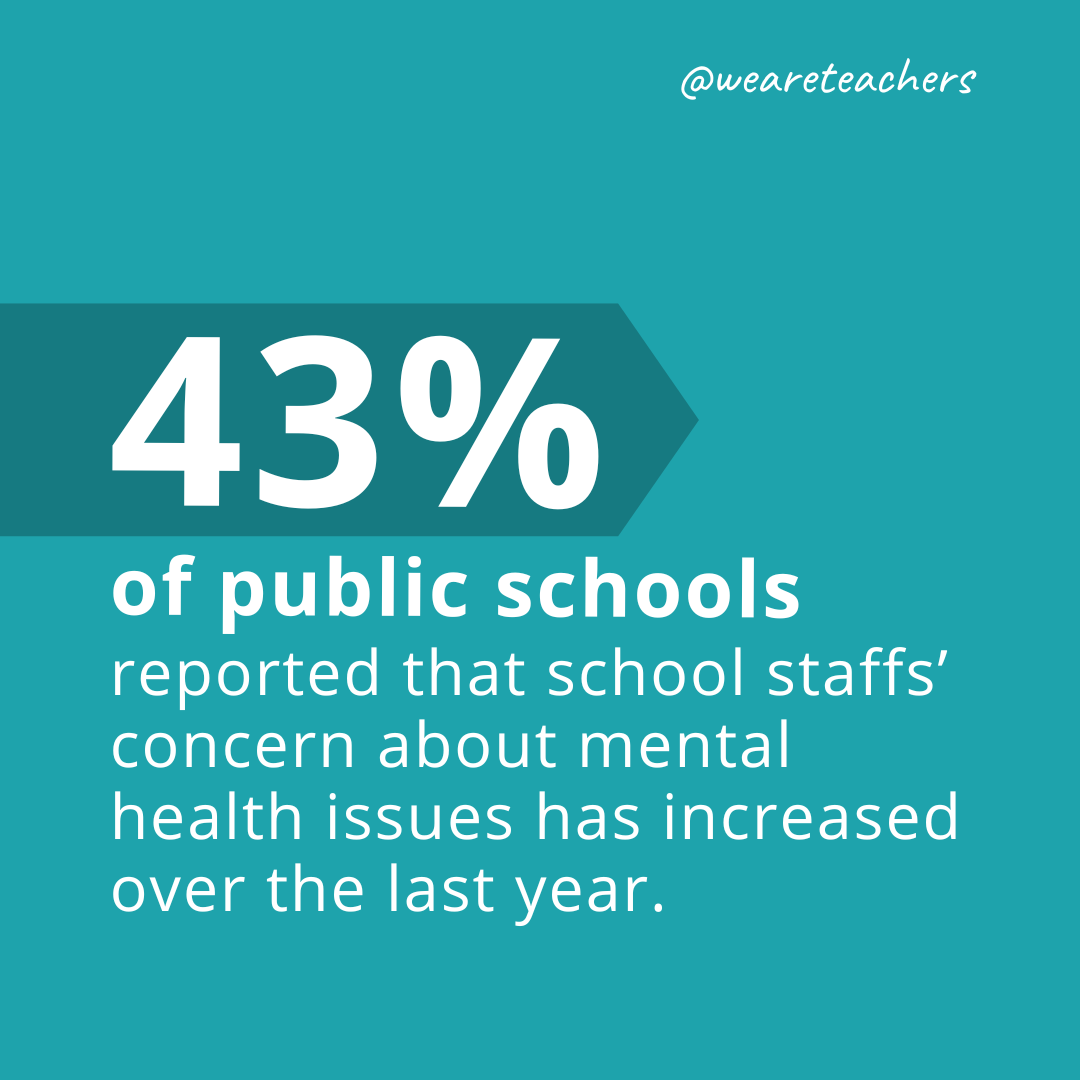 43 percent of public schools reported that school staffs' concern about mental health issues has increased over the last year.