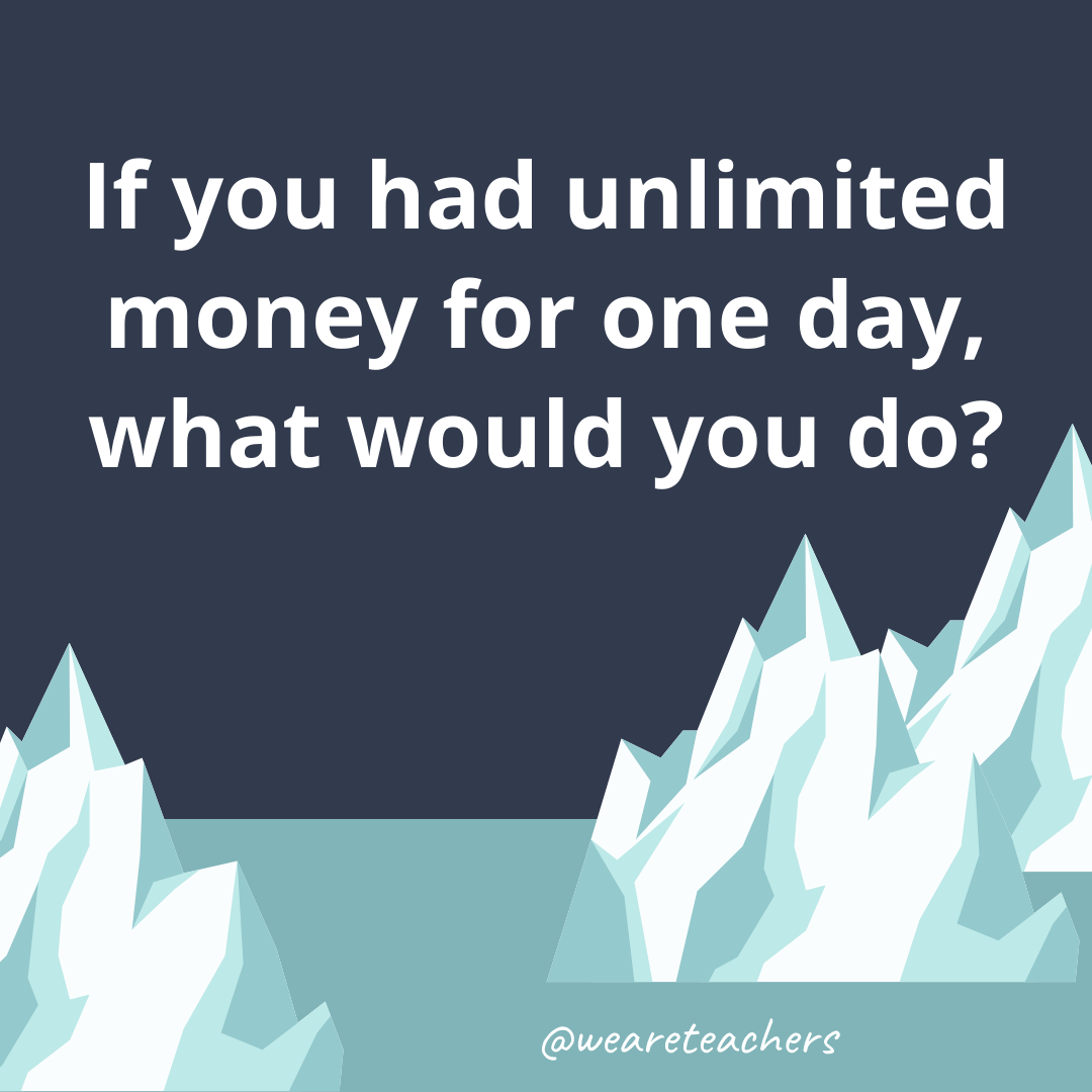 If you had unlimited money for one day, what would you do?- fun icebreaker questions