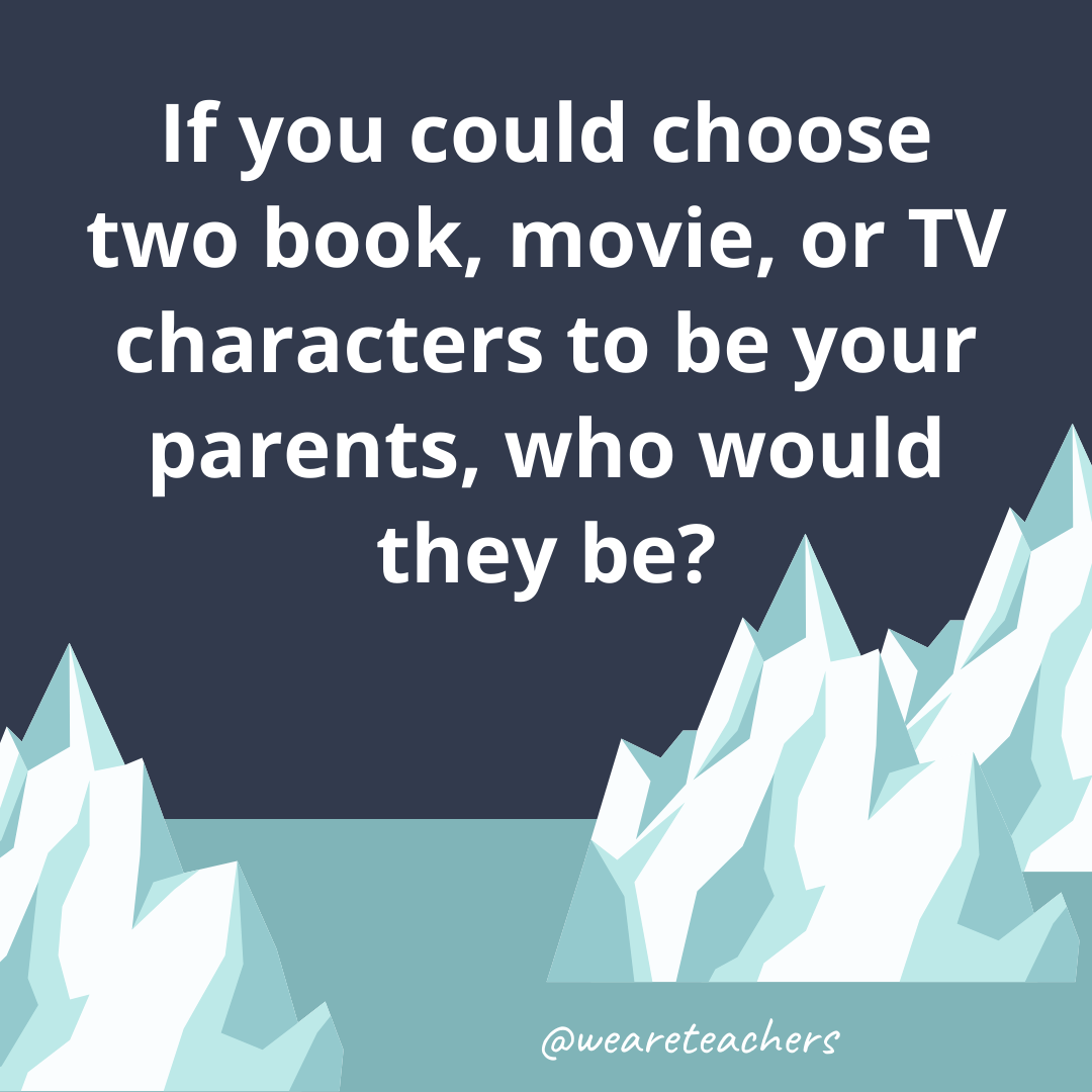 If you could choose two book, movie, or TV characters to be your parents, who would they be?