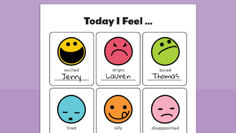 Printable Today I Feel chart filled in.