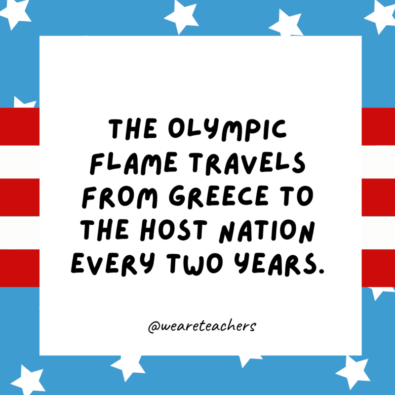 The Olympic flame travels from Greece to the host nation every two years.- Olympics Facts