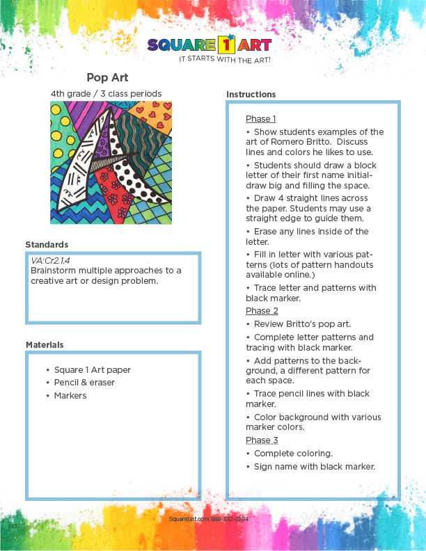 Lesson plan example for teaching art in elementary school