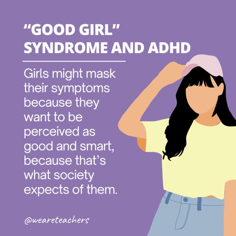 Definition of Good Girl Syndrome and ADHD with illustration of girl.