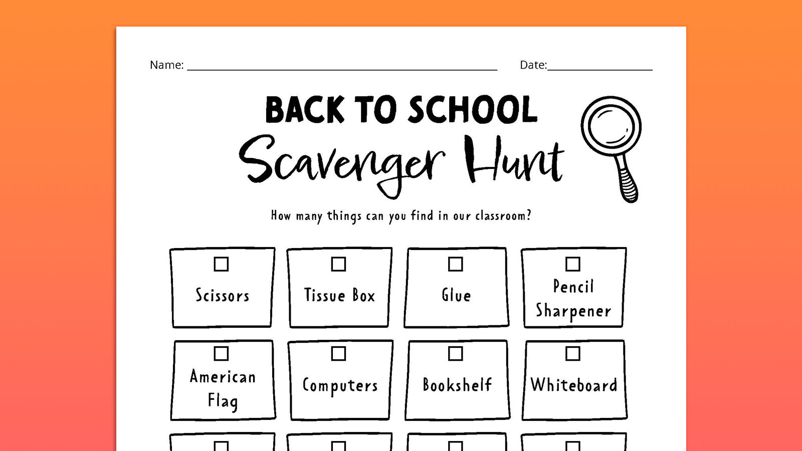 First Day of School Printables - Classmate Bingo, Back to School Scavenger Hunt, All About Me Printable