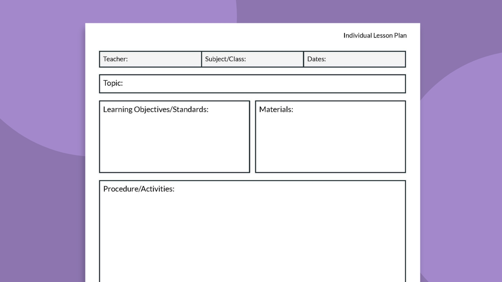 Individual Lesson template