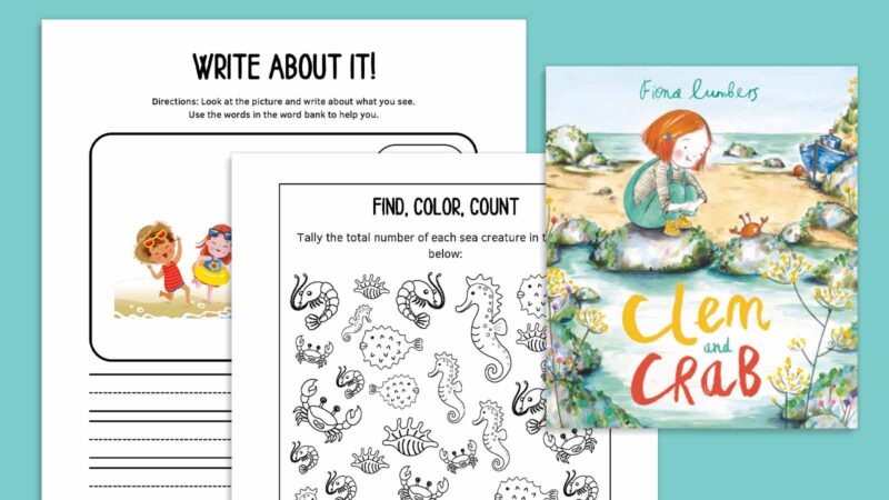 Clem and Crab book cover and worksheets