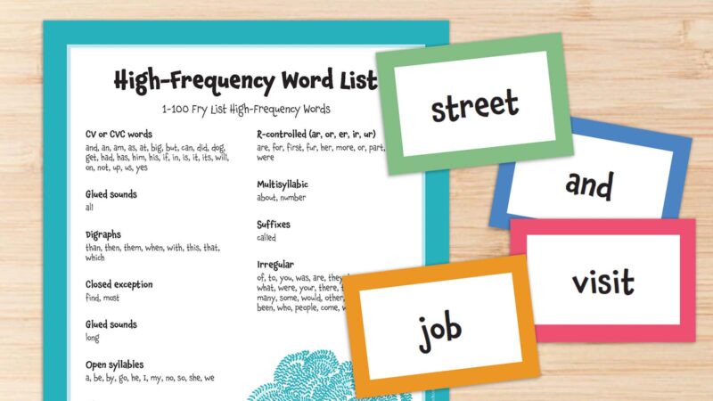 Printable high frequency words list and cards.