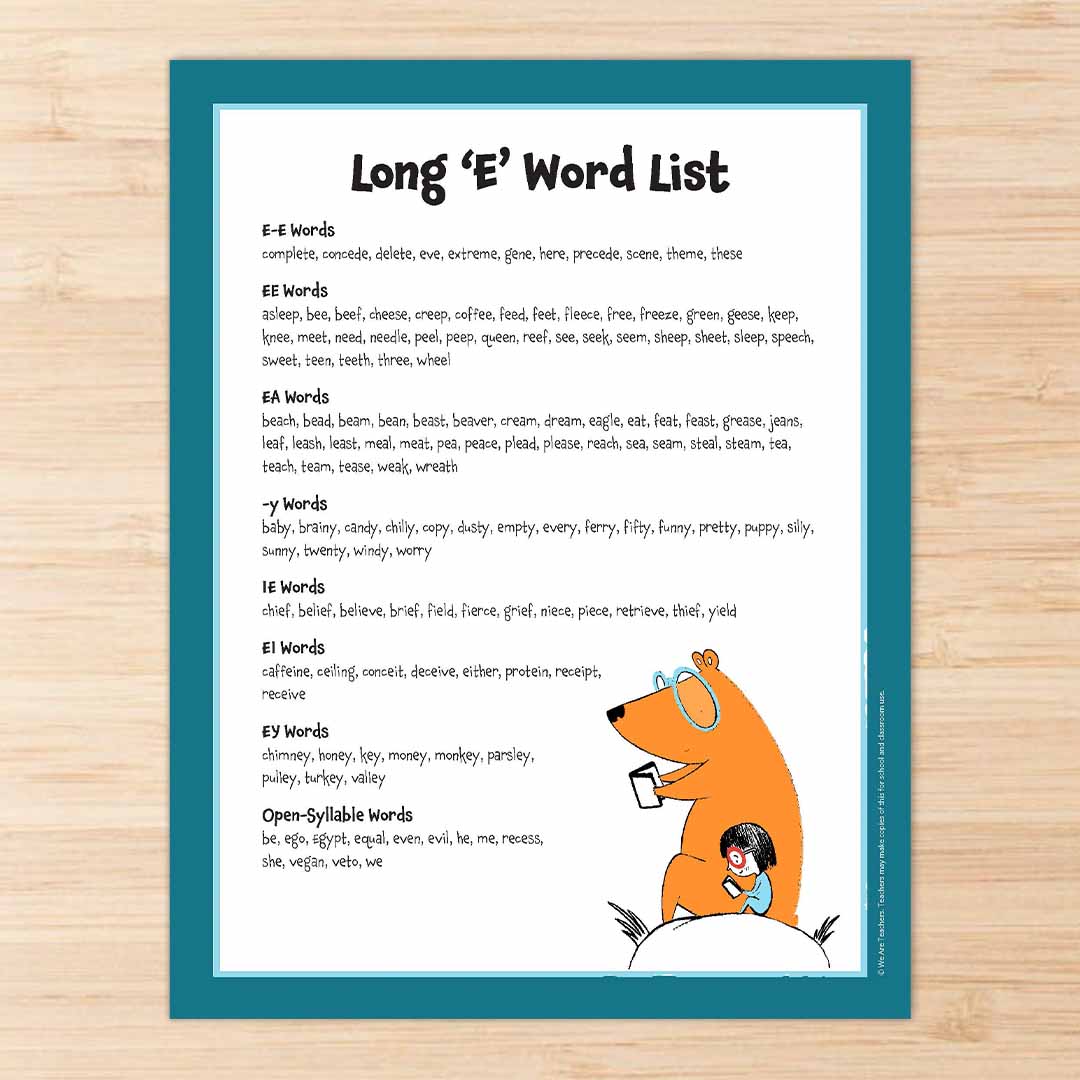 Long E Word List Square 1