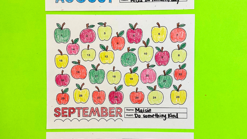 habit tracker with apples on it for student goal setting 