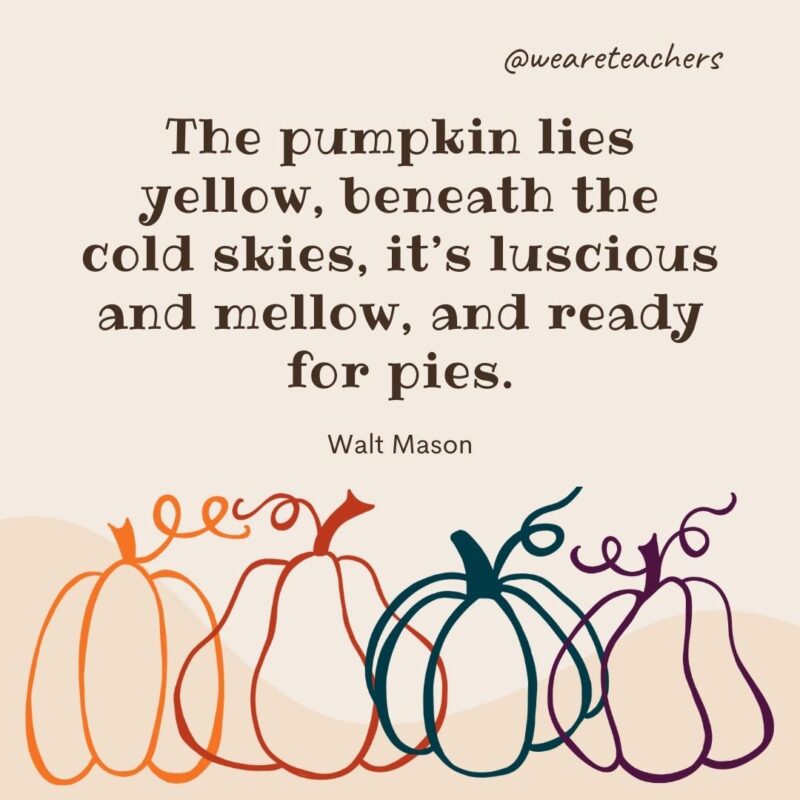 The pumpkin lies yellow, beneath the cold skies, it’s luscious and mellow, and ready for pies. —Walt Mason-fall quotes