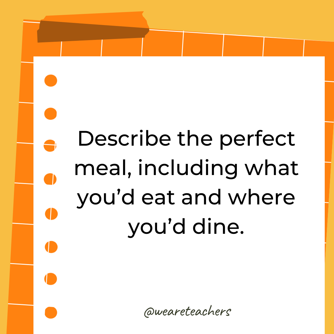 Describe the perfect meal, including what you’d eat and where you’d dine.- 4th grade writing prompts