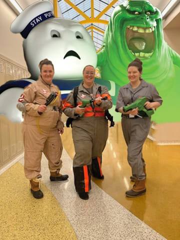 Teachers dressed as Ghostbusters for Halloween