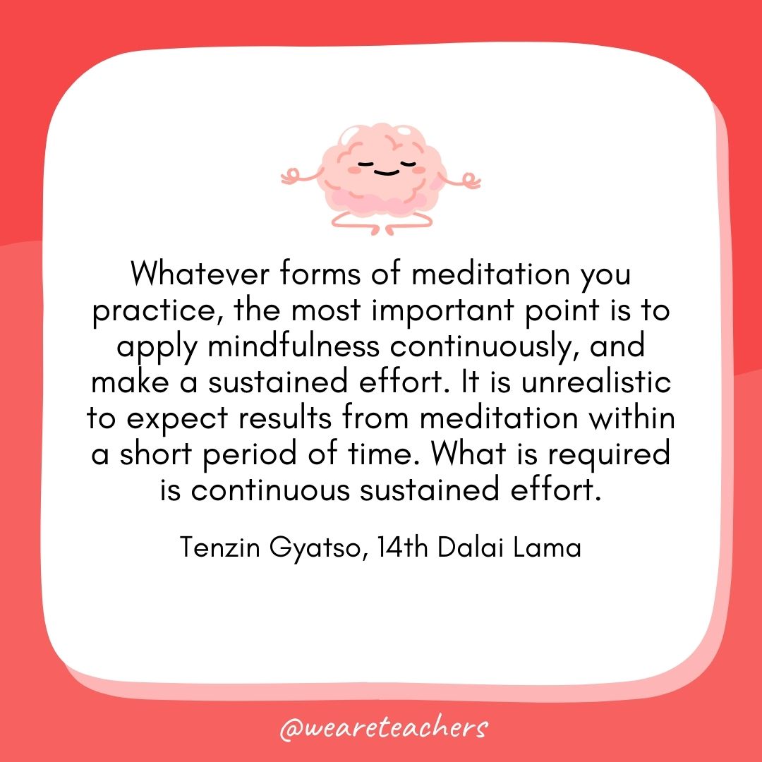 Whatever forms of meditation you practice, the most important point is to apply mindfulness continuously, and make a sustained effort. It is unrealistic to expect results from meditation within a short period of time. What is required is continuous sustained effort.