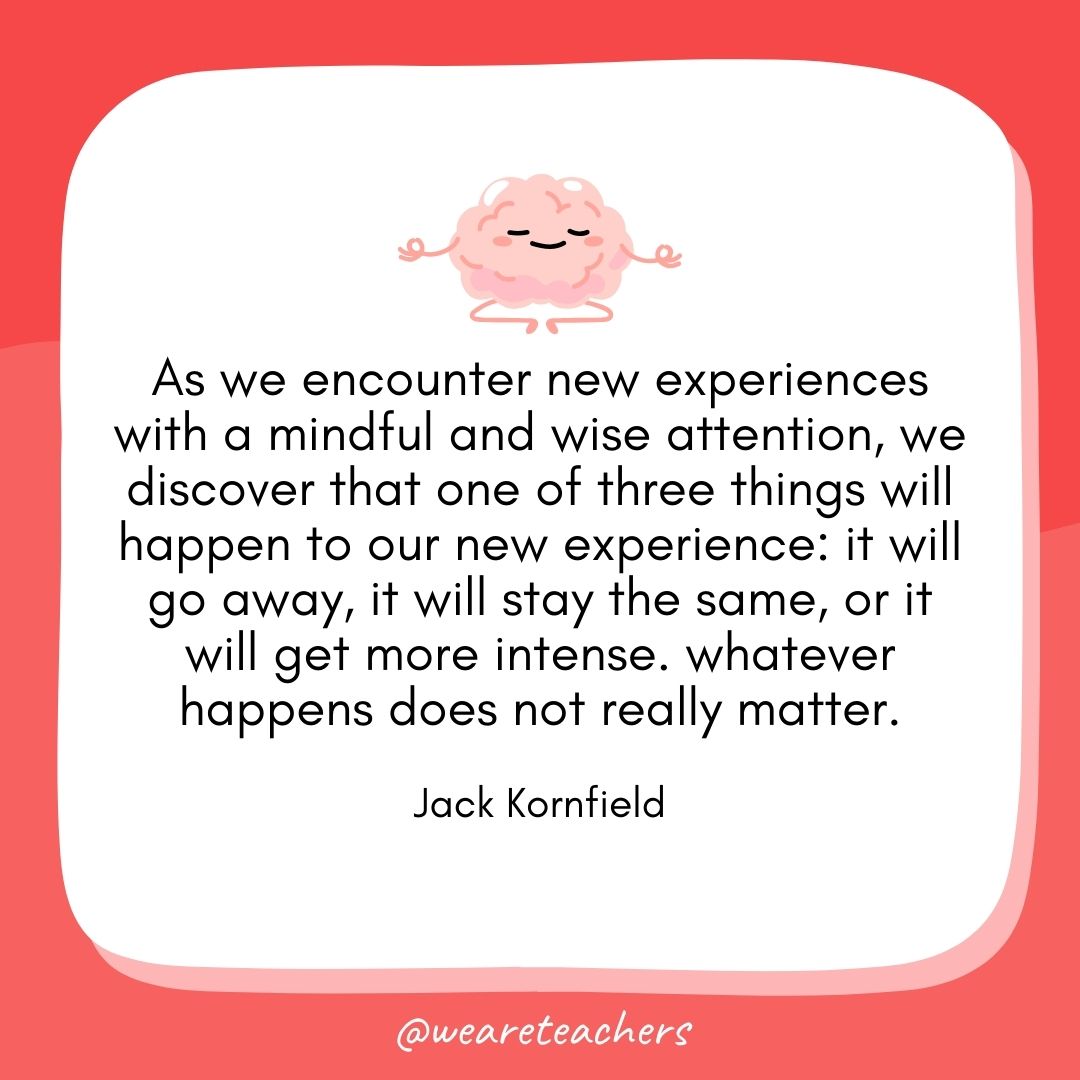 As we encounter new experiences with a mindful and wise attention, we discover that one of three things will happen to our new experience: it will go away, it will stay the same, or it will get more intense. whatever happens does not really matter.