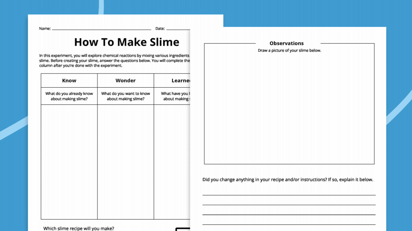 slime activity worksheet